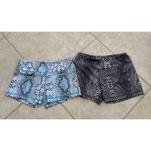 IAB/MFG 2 Pair Athletic Booty Shorts Women Black Snake & Blue Snake Print Sz 6 S